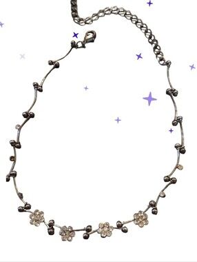 Vtg Delicate Silver Floral Choker Necklace